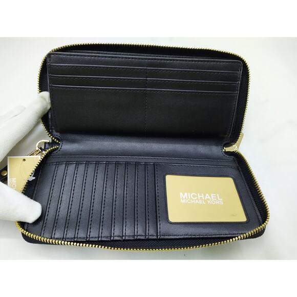 Michael Kors Jet Set Travel Black Pebbled Leather Zip Around Wallet - NWT $278 - Picture 8 of 16